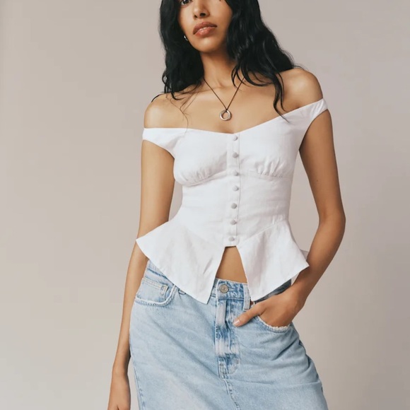 Reformation Lilly Linen Top Ivory - Picture 3 of 6